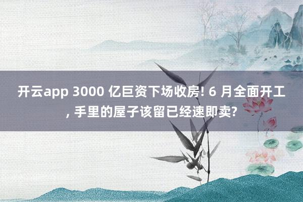 开云app 3000 亿巨资下场收房! 6 月全面开工, 手里的屋子该留已经速即卖?